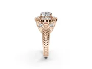 Round Vintage Floral Halo Engagement Ring Setting | Engraved Milgrain Band | Rose Gold