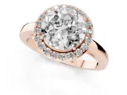 Round Cut Diamond Halo Ring Set in Rose gold with Solitaire Band and Prong Setting