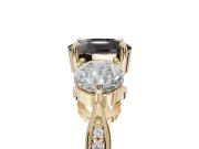 Fancy Black Cushion Cut Lab-Grown Diamond Three-Stone Ring Set in Yellow Gold with Channel-Set Band and Prong Setting