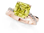 Fancy Yellow Asscher Cut Diamond Twist Band Solitaire Set in Rose gold with Pavé Accents and Prong Setting