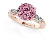 Round Three Stone Engagement Ring Setting for a Fancy Pink Lab-Grown Diamond | Tapered Baguettes | Rose Gold
