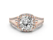 Cushion Cut Halo Engagement Ring Setting | V-Split Pavé Band | Rose Gold