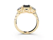 Asscher Cut Three Stone Engagement Ring Setting for a Black Center | Accented Shoulders | Yellow Gold