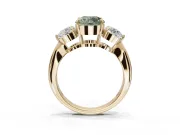 Round Three Stone Engagement Ring Setting for a Fancy Green Lab-Grown Diamond | Tapered Pave Band | Yellow Gold