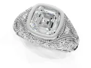 Asscher Cut Vintage Bezel Engagement Ring Setting | Beaded Paisley Shoulders | White Gold