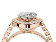 Heart-Shaped Milgrain Halo Engagement Ring Setting | Graduated Bezel Accents | Rose Gold