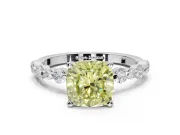 Cushion Cut Pavé Solitaire Engagement Ring Setting for a Fancy Yellow Lab-Grown Diamond | Alternating Accents | Platinum