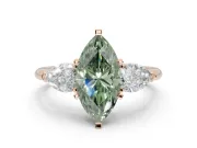 Marquise Three-Stone Ring Setting for a Fancy Green Lab-Grown Diamond | Pear Side Stones | Rose Gold
