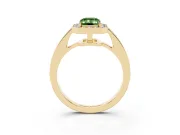 Fancy Green Emerald Cut Diamond Halo Pavé Engagement Ring Set in Yellow gold with Bezel Setting