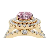 Oval Double Halo Split Shank Engagement Ring Setting for a Fancy Pink Lab-Grown Diamond | Pave Strands | Yellow Gold