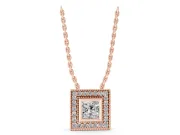 Princess Cut Lab-Grown Diamond Bezel Halo Pendant Necklace | Milgrain Edges | Rose Gold