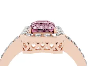 Fancy Pink Emerald Cut Diamond Halo Ring Set in Rose gold with Pavé-Setting Band and Open Prong Center