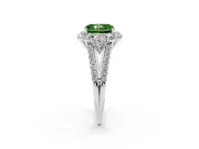 Fancy Green Radiant Cut Diamond Halo Split Shank Engagement Ring Set in Silver with Prong-Held Center Stone