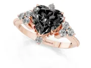 Heart-Shaped Vintage Cluster Engagement Ring Setting for a Black Center | Beaded Edges | Rose Gold