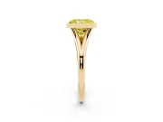 Fancy Yellow Bezel Set Radiant Cut Diamond Solitaire Ring Set in Yellow gold with Tapered Band