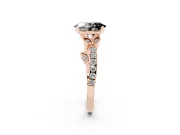 Fancy Black Oval Cut Diamond Solitaire Leaf-Inspired Ring Set in Rose gold with Pavé Band and Prong Setting