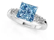 Fancy Blue Princess Cut Diamond Five-Stone Prong Set Engagement Ring Set in Platinum with Channel Band