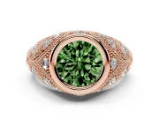Fancy Green Round Cut Diamond Bezel Ring Set in Rose gold with Milgrain Accent Band