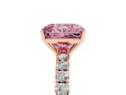 Radiant Cut Pave Solitaire Engagement Ring Setting for a Fancy Pink Lab-Grown Diamond | Shared Prong Band | Rose Gold
