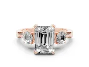 Emerald Cut Hidden Halo Three Stone Engagement Ring Setting for a Black Center | Rose Gold