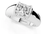 Princess Cut Half Bezel Solitaire Engagement Ring Setting | Wide Band | Platinum