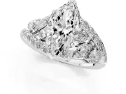 Marquise Cut Diamond Halo Ring Set in Silver with Marquise and Pavé Band in Prong Setting