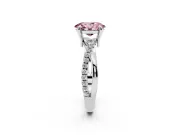 Fancy Pink Oval Cut Diamond Twist Band Solitaire Set in Platinum with Pavé Accents and Prong Setting