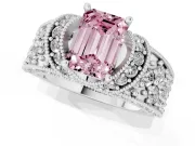 Emerald Cut Vintage Pave Engagement Ring Setting for a Fancy Pink Lab-Grown Diamond | Milgrain Edges | White Gold