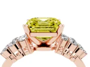Fancy Yellow Asscher Cut Diamond Cluster Engagement Ring Set in Rose gold with Pavé Band and Prong Setting