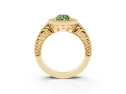 Fancy Green Pear Cut Diamond Halo Ring Set in Yellow gold with Round Accent Halo, Pavé Band and Prong Setting