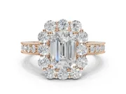 Emerald Cut Vintage Halo Engagement Ring Setting | Milgrain Channel Band | Rose Gold