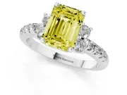 Emerald Cut Side Stone Engagement Ring Setting for a Fancy Yellow Lab-Grown Diamond | Pave Band | Sterling Silver