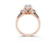 Cushion Cut Hidden Halo Three Stone Engagement Ring Setting | Pave Gallery | Rose Gold