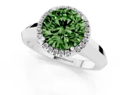Fancy Green Round Cut Diamond Halo Ring Set in White gold with Cathedral Band and Prong Setting