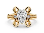Pear-Shaped Scroll Solitaire Engagement Ring Setting | Rope Twist Band | Yellow Gold