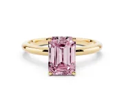 Emerald Cut Hidden Halo Engagement Ring Setting for a Fancy Pink Lab-Grown Diamond | Plain Band | Yellow Gold