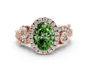 Oval Vintage Halo Engagement Ring Setting for a Fancy Green Lab-Grown Diamond | Bezel Shoulder Accents | Rose Gold
