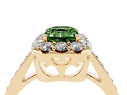 Fancy Green Emerald Cut Diamond Floral Halo Ring Set in Yellow gold with Pavé Band and Prong Setting