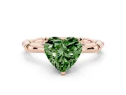 Fancy Green Heart Cut Diamond Solitaire Ring Set in Rose gold with Bamboo Band and Prong Setting