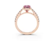 Fancy Pink Radiant Cut Diamond Halo Engagement Ring Set in Rose gold with Pavé Band and Prong Setting