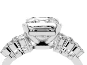 Asscher Cut Diamond Cluster Engagement Ring Set in Silver with Pavé Band and Prong Setting