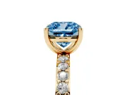 Cushion Cut Pavé Solitaire Engagement Ring Setting for a Fancy Blue Lab-Grown Diamond | Single Row Band | Yellow Gold