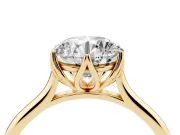 Round Cut Diamond Solitaire Cathedral Ring Set in Yellow gold with Prong Setting