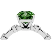 Fancy Green Cushion Cut Diamond Solitaire Ring Set in Platinum with Bezel Set Side Stones and Prong Setting
