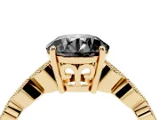Round Milgrain Solitaire Engagement Ring Setting for a Black Center | Scalloped Band | Yellow Gold