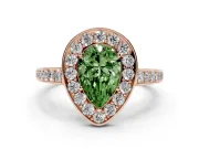 Fancy Green Pear Cut Diamond Halo Pavé Engagement Ring Set in Rose gold with Bezel Setting