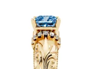 Cushion Cut Filigree Engagement Ring Setting for a Fancy Blue Lab-Grown Diamond | Yellow Gold