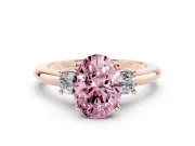 Oval Three Stone Engagement Ring Setting for a Fancy Pink Lab-Grown Diamond | Round Side Stones | Rose Gold