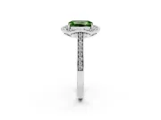 Emerald Cut Petal Tip Halo Engagement Ring Setting for a Fancy Green Lab-Grown Diamond | Pavé Band | Sterling Silver