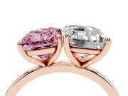 Fancy Pink Radiant Cut and Emerald Cut Toi Moi Ring Set in Rose gold with Prong Setting